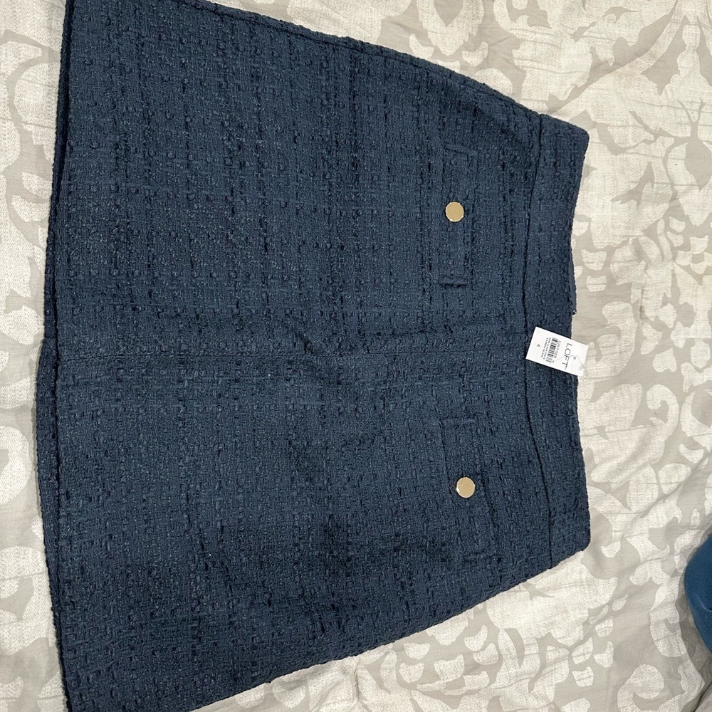 LOFT Navy Blue A-Line Textured Mini Skirt